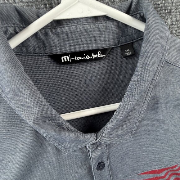 Travis Mathew USA Flag Polo Shirt Gray 2XL Peru Short Sleeve Collared Golf Men - Picture 9 of 14